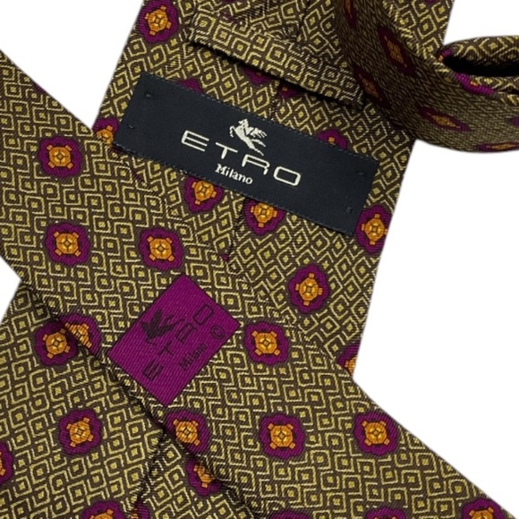 ETRO Brown/Purple Geometric Silk LUXURY Tie ITALY - Picture 4 of 5